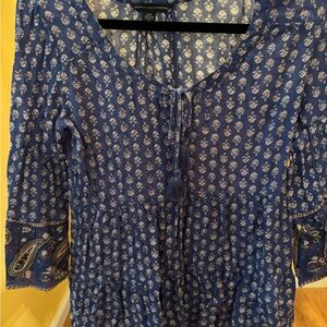 American Eagle Outfitters Blue 3/4 Sleeve Tie Front Blouse